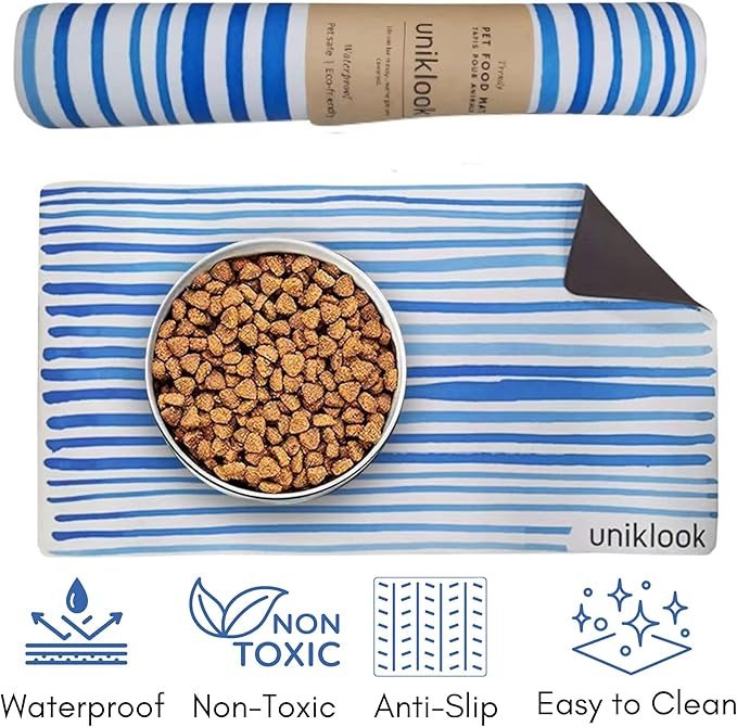 Pet placemat - Dogs & Cats Vegan Leather Food Water Bowls Mat - Waterproof & Easy to Clean Modern Design Large Size Feeding Station Uniklook