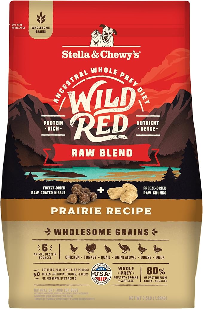 Stella & Chewy's Wild Red Dry Dog Food Raw Blend High Protein Wholesome Grains Prairie Recipe, 3.5 lb. Bag