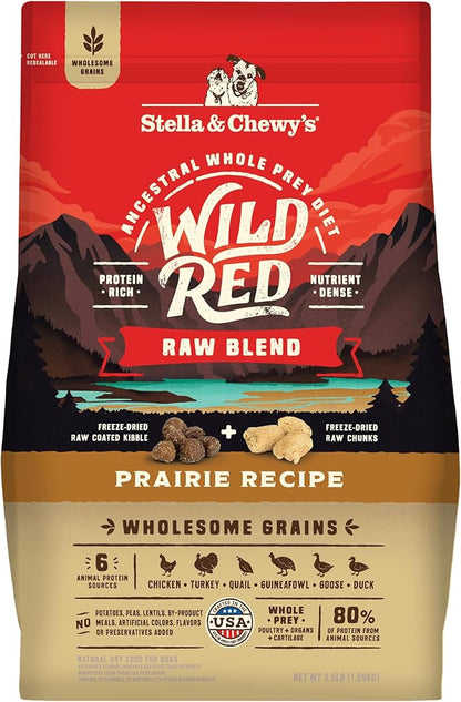 Stella & Chewy's Wild Red Dry Dog Food Raw Blend High Protein Wholesome Grains Prairie Recipe, 3.5 lb. Bag