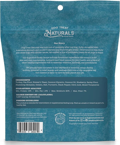 Dog Treat Naturals Superfood Sticks, Turkey & Blueberry, 10oz Bag | Dog Chew Sticks | All-Natural, Pet Training Treats | Joint-Skin-Coat Health | USA Made