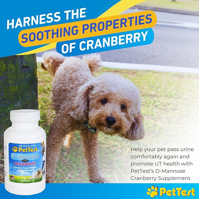 D-Mannose for Pets with Cranberry 90 Capsules, Dogs and Cats UTI Urinary Tract Support, Prevents and Eliminates Bad Bacteria, Bladder Kidney Supplement by Advocate PetTest
