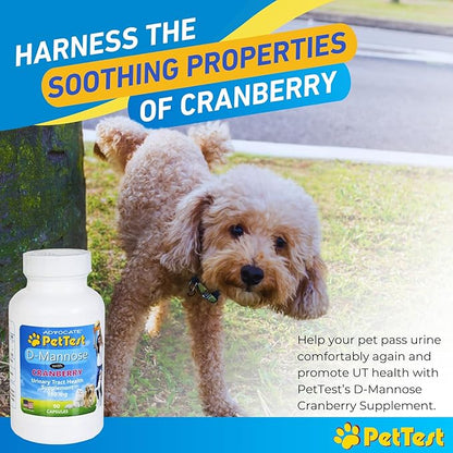 D-Mannose for Pets with Cranberry 90 Capsules, Dogs and Cats UTI Urinary Tract Support, Prevents and Eliminates Bad Bacteria, Bladder Kidney Supplement by Advocate PetTest