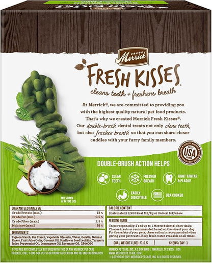 Merrick Fresh Kisses Natural Dental Chews Infused With Coconut And Botanical Oils For Tiny Dogs 5-15 Lbs - 78 ct. Box