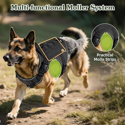 VavoPaw Heavy Duty Tactical Dog Harness for Large Dogs, No Pull Adjustable Pet Harness Reflective Service Training Easy Control Pet Vest Military K9 Working Dog Harnesses, Black, M
