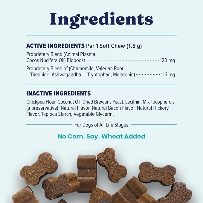 Solid Gold Calming Chews for Dogs - Dog Calming Chews w/Melatonin for Separation, Stress & Hyperactivity Relief - Supports Relaxation for Travel, Fireworks & Storms - All Ages & Sizes - Bacon 120ct
