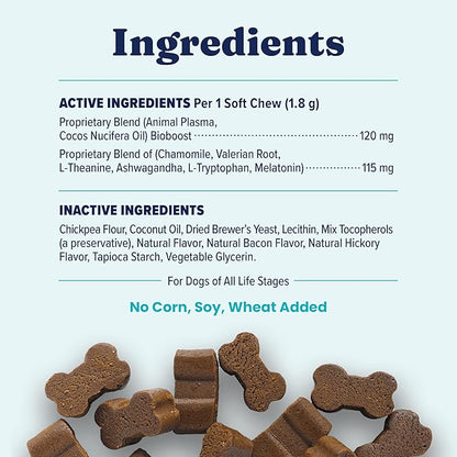 Solid Gold Calming Chews for Dogs - Dog Calming Chews W/Melatonin for Separation, Stress & Hyperactivity Relief - Supports Relaxation for Travel, Fireworks & Storms - All Ages & Sizes - Bacon - 60ct