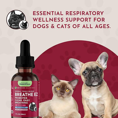 Animal Essentials Breathe EZ Herbal Supplement for Dogs & Cats, 2 fl oz - Supports Clear, Healthy Respiration-Breathing