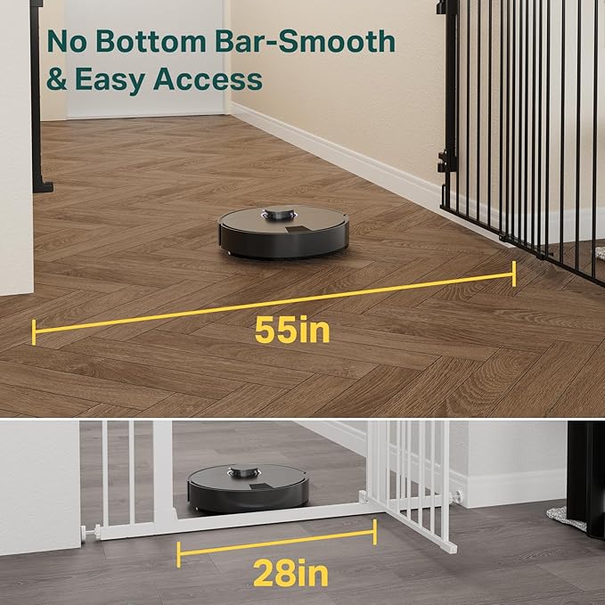 Cumbor 35.1–55" No Bottom Bar Baby Gate for Stairs, 2-in-1 Auto Close Dog Gate Indoor, Hardware Mounted Wide Pet Gate for Doorways with Large Walk Thru Door, Child-Proof Safety Gate for Kids (Black)