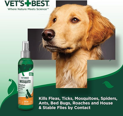 Vet's Best Natural Mosquito Repellent Spray for Dogs and Cats – Plant-Based Protection with Certified Essential Oils – DEET-Free Outdoor Pest Repellent for Pets – Natural and Safe – 8 oz Bottle