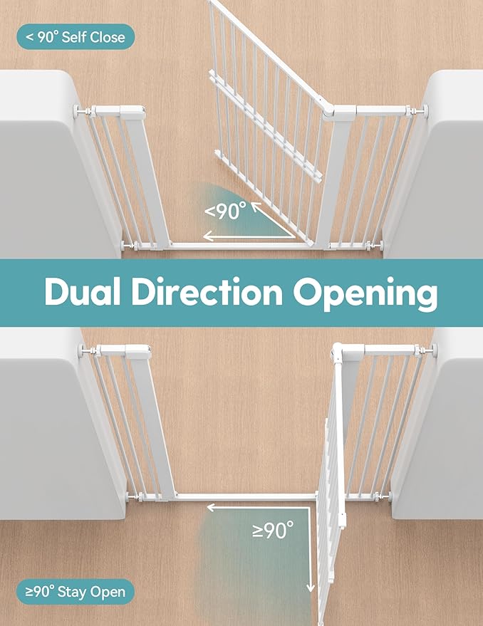 No Pawblems 55" Extra Tall Pet Gate for Cat/Dog, 29-40" Wide Auto Close Tall Dog Gate, 1.37" Ultra Narrow Spacing, NO Drilling Pressure Mounted for Doorways/Hallways, White