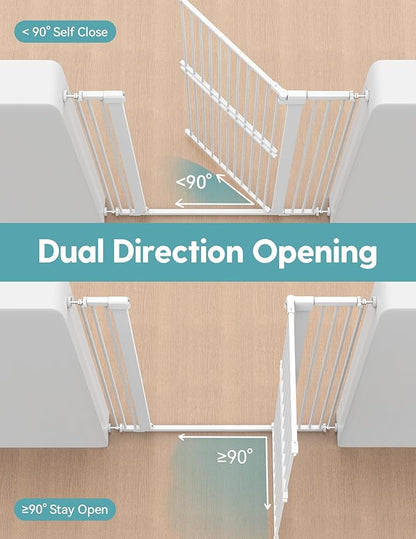 No Pawblems 55" Extra Tall Pet Gate for Cat/Dog, 29-40" Wide Auto Close Tall Dog Gate, 1.37" Ultra Narrow Spacing, NO Drilling Pressure Mounted for Doorways/Hallways, White