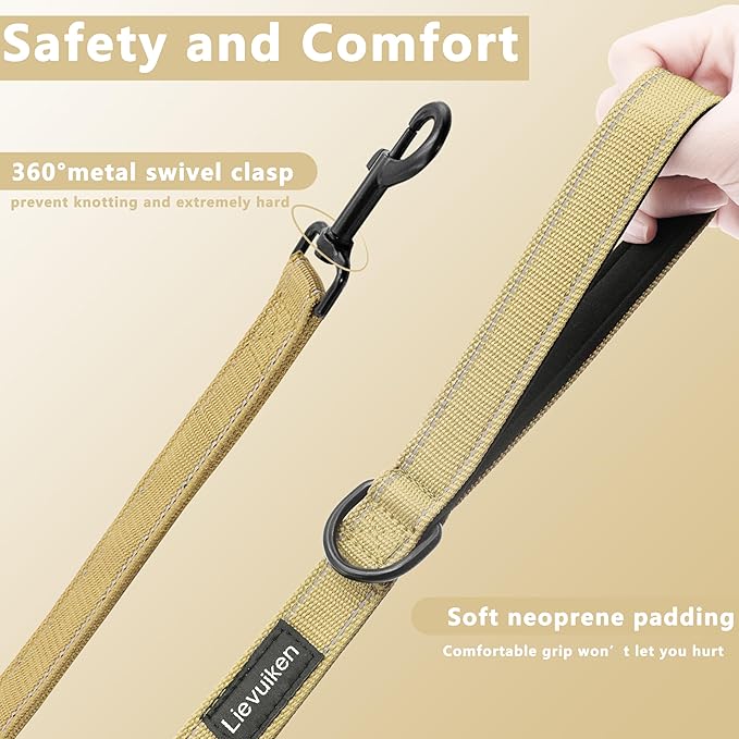 Dog Leash 4ft Long, Double Handle Dog Leash for Safety Control Training, Heavy Duty Dog Leads with Traffic Padded Handles, Reflective Leashes for Small Medium Large Dogs(4ft, Brown)