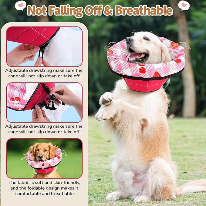 Soft Dog Cone Collar After Surgery: Adjustable Long Foldable Comfy Recovery Shame Elizabethan Stop Licking Small Medium Large Dogs (Red, XL)