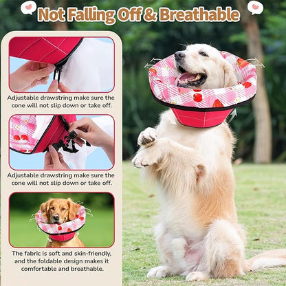 Soft Dog Cone Collar After Surgery: Adjustable Long Foldable Comfy Recovery Shame Elizabethan Stop Licking Small Medium Large Dogs (Red, XL)