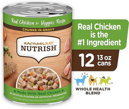 Nutrish Rachael Ray Wet Dog Food Chunks in Gravy Real Chicken & Veggies Recipe,13 oz. Can,(Pack of 24)