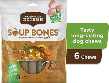 Nutrish Soup Bones Premium Dog Chews with Real Chicken and Veggies,6 Chews (Rachael Ray),(Pack of 2)