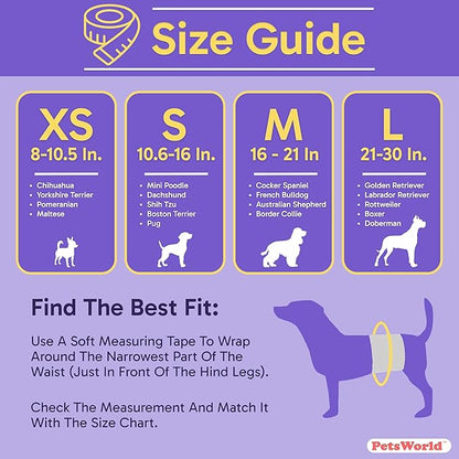 PetsWorld Dog Diapers Male Large 200 Count Disposable Male Dog Wraps – Super Absorbent Belly Bands with Wetness Indicator, Fur-Friendly Adjustable Fit for Incontinence & Training (Waist 21–30 in)
