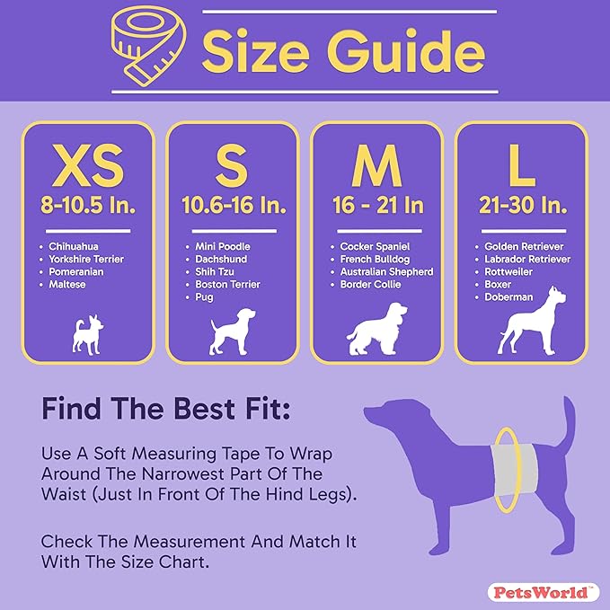 PetsWorld Dog Diapers Male Large 600 Count Disposable Male Dog Wraps – Super Absorbent Belly Bands with Wetness Indicator, Fur-Friendly Adjustable Fit for Incontinence & Training (Waist 21–30 in)