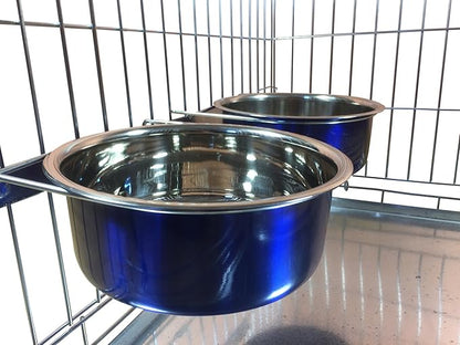 Ellie-Bo Pair of Dog Bowls for Crates, Cages or Pens and 3 Sizes (2.0Ltr Large, Blue)
