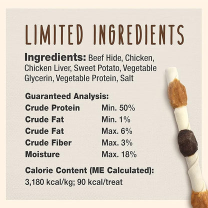 Cadet Gourmet Shish Kabob Dog Chews for Large Dogs, Rawhide Treats with Chicken and Sweet Potato, Healthy & Natural Beef Hide, 10-Inch Sticks, 8 Count
