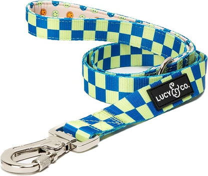 Lucy & Co. Designer Dog Leash - Pet Accessories - Thick Dog Leash - Padded Handle for Comfort - Purple with Green Floral - 5 Foot (Lime Green Blue Checker, Small)