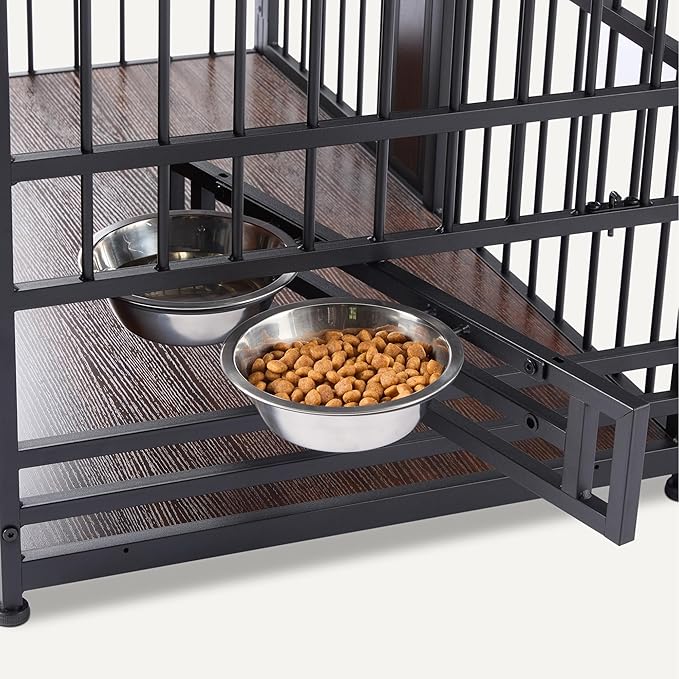 Amazon Basics Furniture Style Dog Crate, Two Bowls Included, 41" x 23.6" x 29.5", Walnut