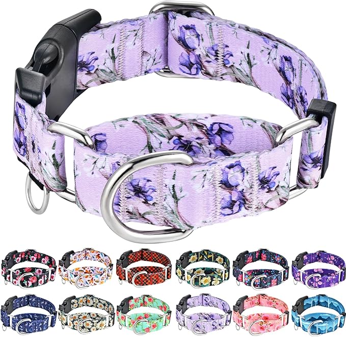 Purple Martingale Dog Collars for Medium Dogs with Buckle Floral Pattern Nylon Dog Collar (Purple Lily, Medium)