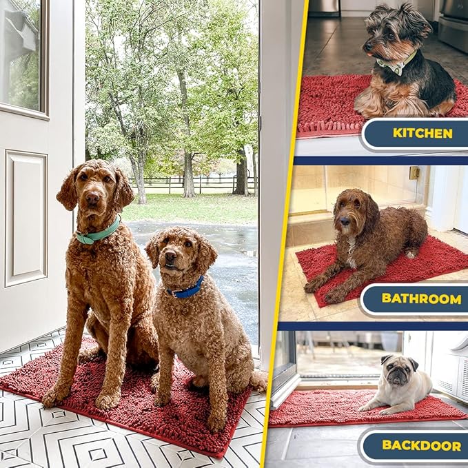 Muddy Mat® | Super Absorbent Door Mat Indoor, Microfiber Quick Dry Chenille Entryway Rug, Non-Slip Front Door Mat, Indoor Mats for Entryway, Machine Washable Pet Rug, Red 28"x18"