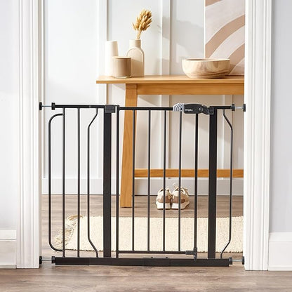 Regalo Safety 29-38.5" Baby Gate for Doorways & Bottom of Stairs, Pressure Mounted Baby Gate with Door for Babies, Toddlers & Pets, Tested & Safe for 30 Years, American Designed, American Owned, Black
