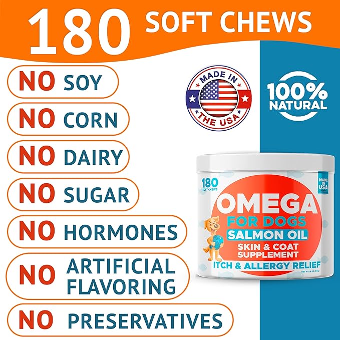 Omega 3 Alaskan Fish Oil Treats for Dogs (360 Ct) - Dry & Itchy Skin Relief + Allergy Support - Shiny Coats - EPA&DHA Fatty Acids - Natural Salmon Oil Chews - Alaskan Salmon Flavor