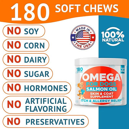 Omega 3 Alaskan Fish Oil Treats for Dogs (360 Ct) - Dry & Itchy Skin Relief + Allergy Support - Shiny Coats - EPA&DHA Fatty Acids - Natural Salmon Oil Chews - Alaskan Salmon Flavor