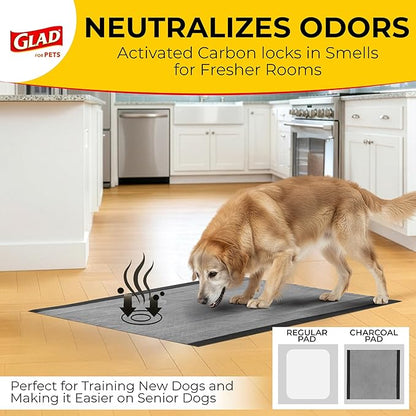 Glad for Pets Extra Large Charcoal Dog Training Pads, Absorbent Leak Proof Pee Pads for Dogs and Puppies, Odor Control Potty Pads with Activated Carbon, 28 x 30 Inches, 30 Count