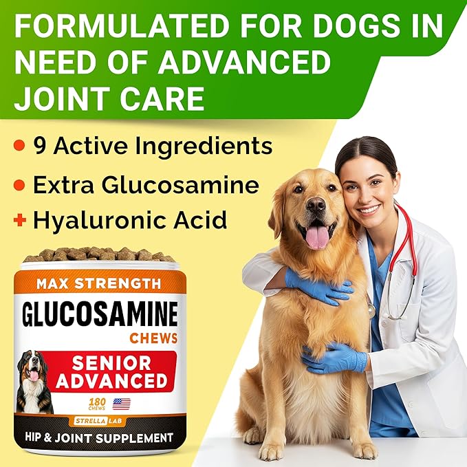 Senior Advanced Glucosamine Chondroitin Joint Supplement for Dogs - Hip & Joint Pain Relief Pills - Large & Small Breed - Hip Joint Chews Canine Joint Health - Chews Older Dogs - Bacon Flavor - 180Ct