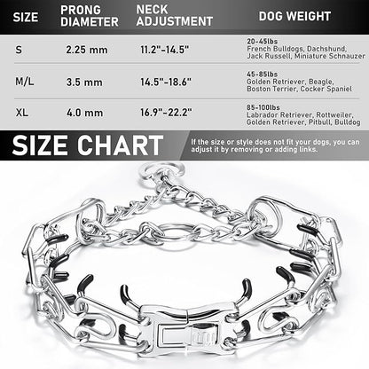 DEYACE Dog Training Collar Adjustable Stainless Steel Collar with Quick Release Buckle for Neck Girth 14.5"-18.6" Dog