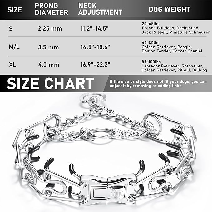 Dog Training Collar Adjustable Stainless Steel Collar with Quick Release Buckle for Small Medium Large Dog (XL Neck Girth 16.9"-22.2")