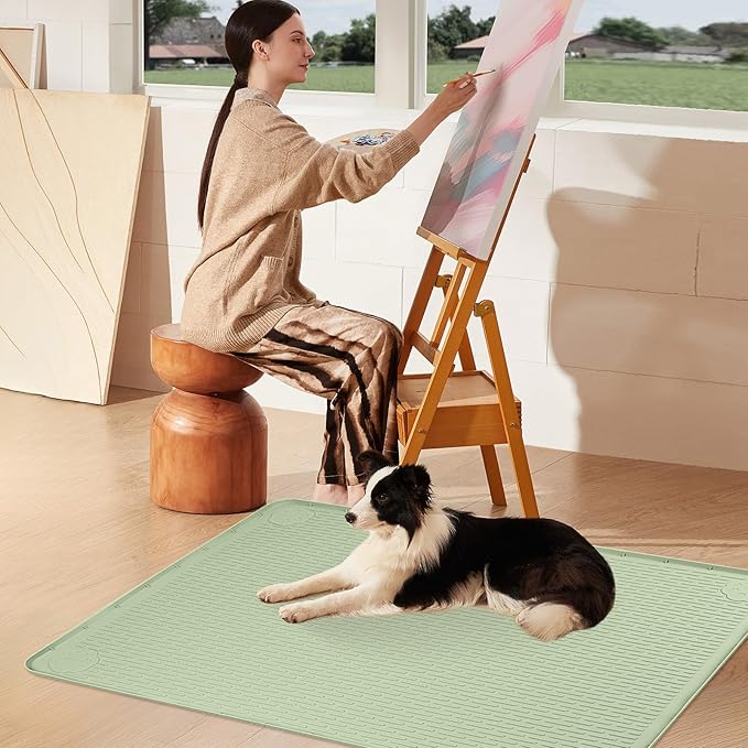 Pee Pads for Dogs, 50" x 35" Extra Large Reusable Silicone Mat, Washable Puppy Training Pads for Potty Training, Non-Slip, Leak-Proof, Indoor Floor Protection (Green)