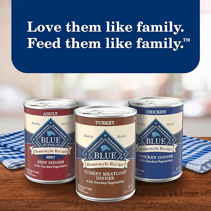 Blue Buffalo Homestyle Recipe Chicken and Turkey Wet Dog Food for Adult Dogs, 12.5 oz. Cans, 6 Count Variety Pack