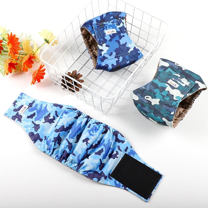 5 Pack Dog Diapers Male Reusable, Premium Belly Bands for Male Dogs, High Absorbing Male Dog Pee Wraps for Doggie in Incontinence or Excitable Urination and Training Camouflage Pattern XXL