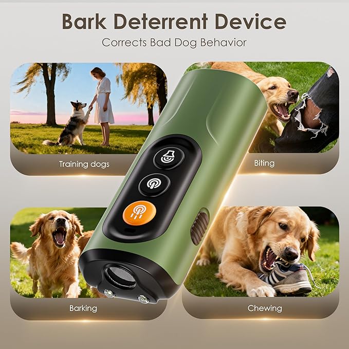 Dog Bark Deterrent Device & Anti Barking Device for Dogs, 50FT Ultrasonic Dog Trainer - Silent to Humans, Safe, Humane, Long-Lasting Rechargeable Green Handheld with LED, Indoor/Outdoor