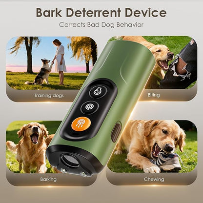 Dog Bark Deterrent Device & Anti Barking Device for Dogs, 50FT Ultrasonic Dog Trainer - Silent to Humans, Safe, Humane, Long-Lasting Rechargeable Green Handheld with LED, Indoor/Outdoor