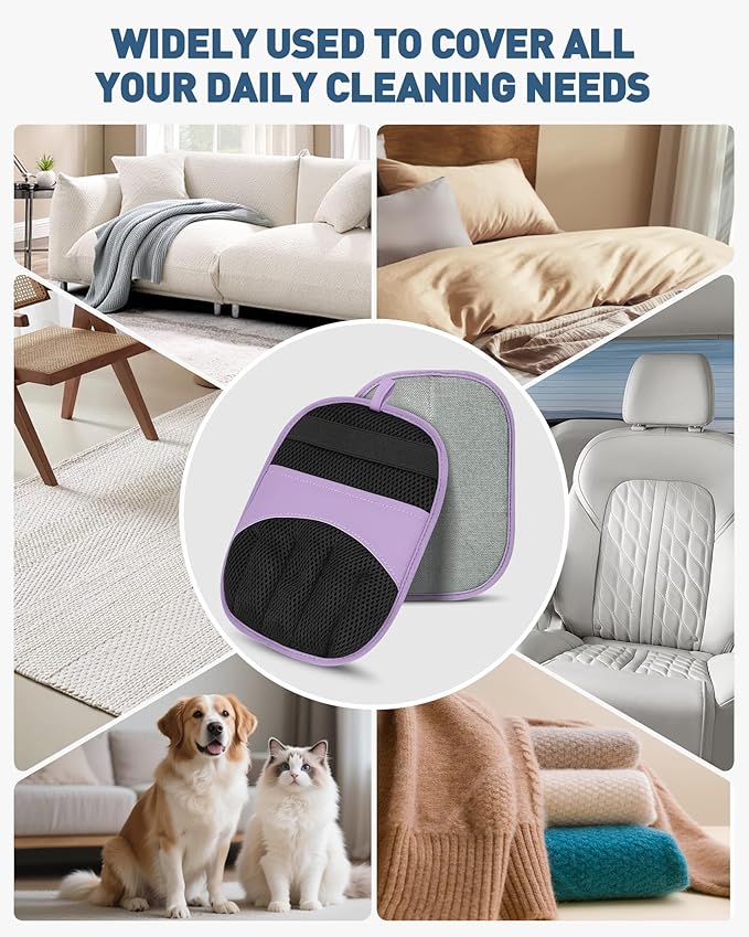 Magic Brush Glove Pet Hair - 2 Pack Electrostatic Grooming Removal Gloves for Dogs and Cats, The Magic Brush Pure Path Yomi Pet Grooming Needs, Fur Remover for Furniture, Clothes (Purple)