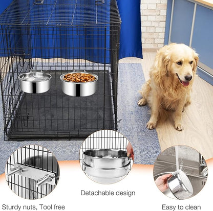 Dog Crate Water and Food Bowl, ShineMe Stainless Steel Dogs Bowls Hanging 2 Pack for Cage Crate Kennel, Spill Proof Dog Bowl for Medium and Small Sized Dogs Cats Pets (6.3 * 2.6” & 5.5 * 2.4”)