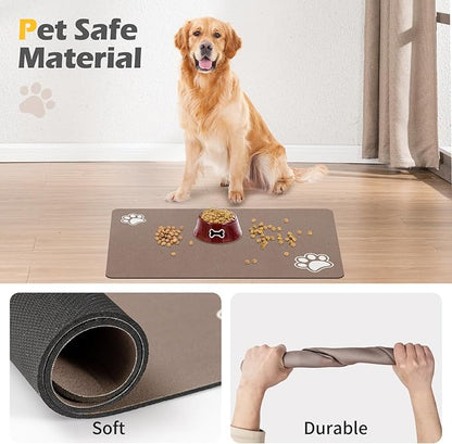 Pet Feeding Mat-Absorbent Dog Mat for Food and Water Bowl-Dog Accessories Pet Supplies-Dog Water Bowl for Messy Drinkers-No Stains Quick Dry Dog Water Dispenser Mat (12"x19", Brown)