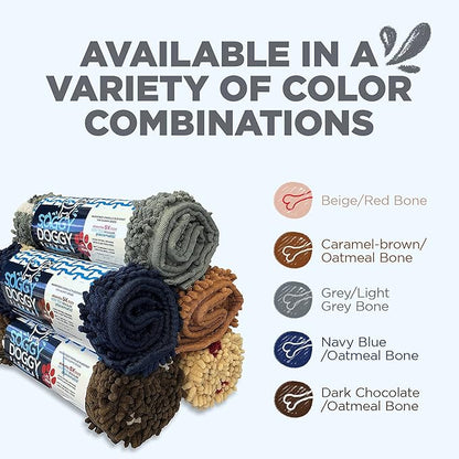 Soggy Doggy Slopmat Dog Food Mat – Absorbent Microfiber Chenille Pet Feeding Mat for Food & Water Bowls, Muddy Paws Small Doormat, Non-Slip, Machine Washable Rug – Gray/Light Gray Bone, 18” x 24”