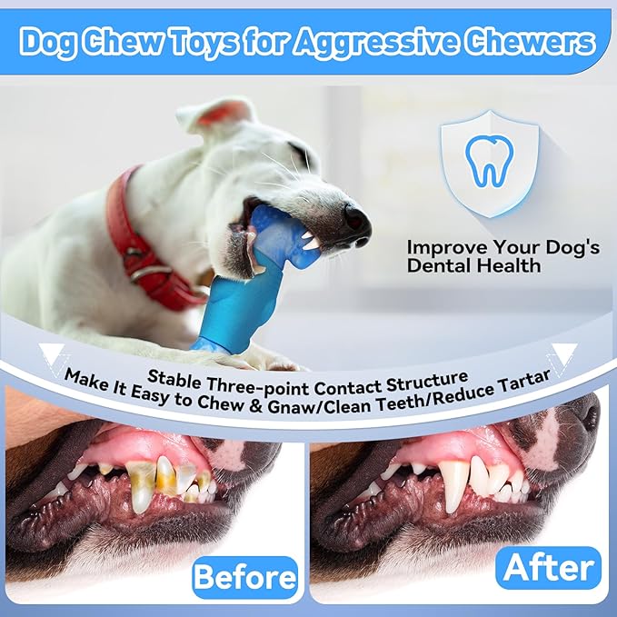 BIKIISEN Dog Toys for Aggressive Chewers, Interactive Dog Chew Toy for Large Dogs, Indestructible Squeaky Toys to Keep Them Busy, Tough Toys for Medium/Large Dogs Blue