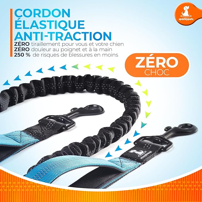 SparklyPets - Hands Free Dog Leash with Reflective Stitches - Waist Leash for Dog Walking, Hiking, Training, Jogging, Canicross, Running - for Medium & Large Breeds