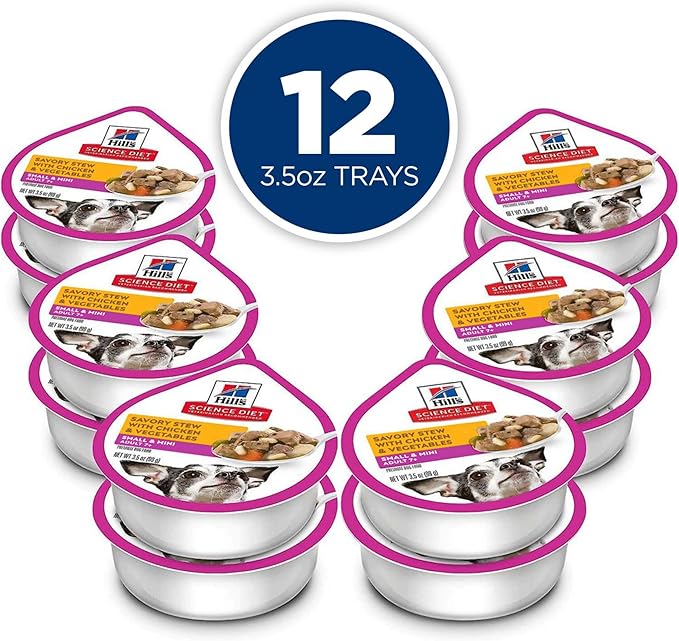 Hill's Science Diet Adult 7+ Small & Mini Wet Dog Food, Chicken & Vegetables, 3.5 oz. Trays, 12-Pack