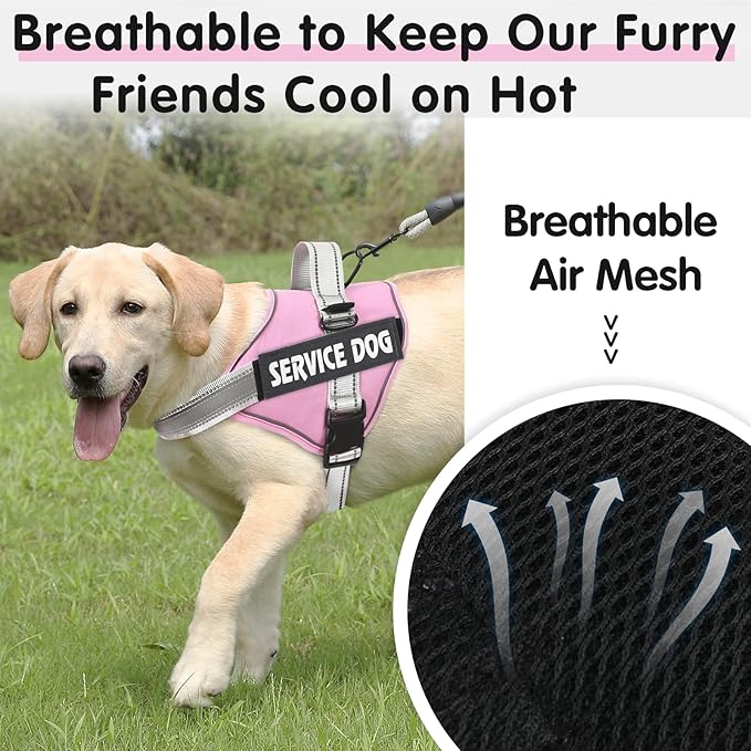 MUMUPET Service Dog Harness with 3M Reflective Safety, Easy Adjust & No-Pull Design - Breathable Nylon Handle for Small/Medium/Large Dogs