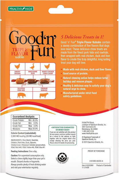Good'N'Fun Triple Flavored Rawhide Kabobs for Dogs, 4-Ounce (Pack of 2)