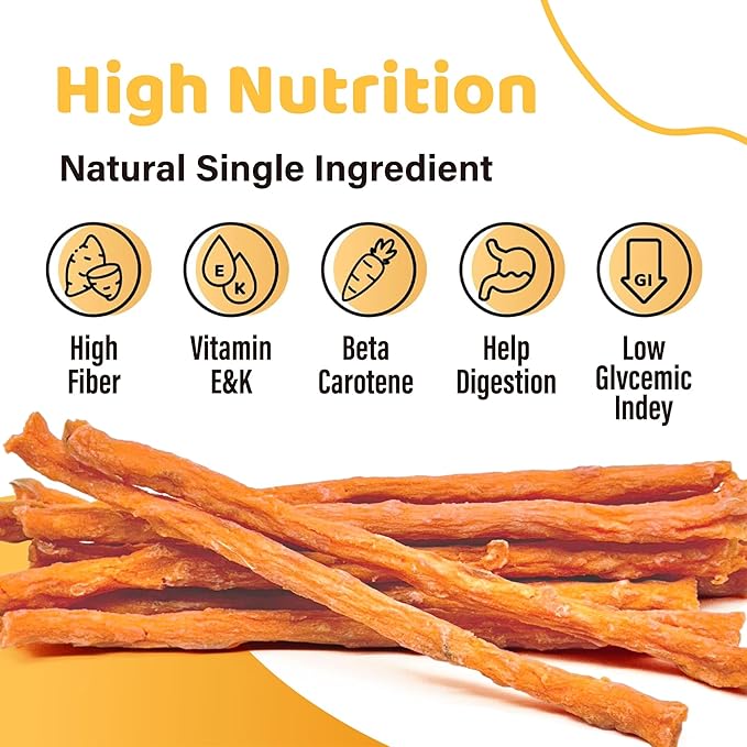 iPaw Sweet Potato Sticks, Single Ingredient Dog Treats for Vegetarian, All Natural Human Grade Puppy Chew, Rawhide Alternative, Hypoallergenic, Easy to Digest